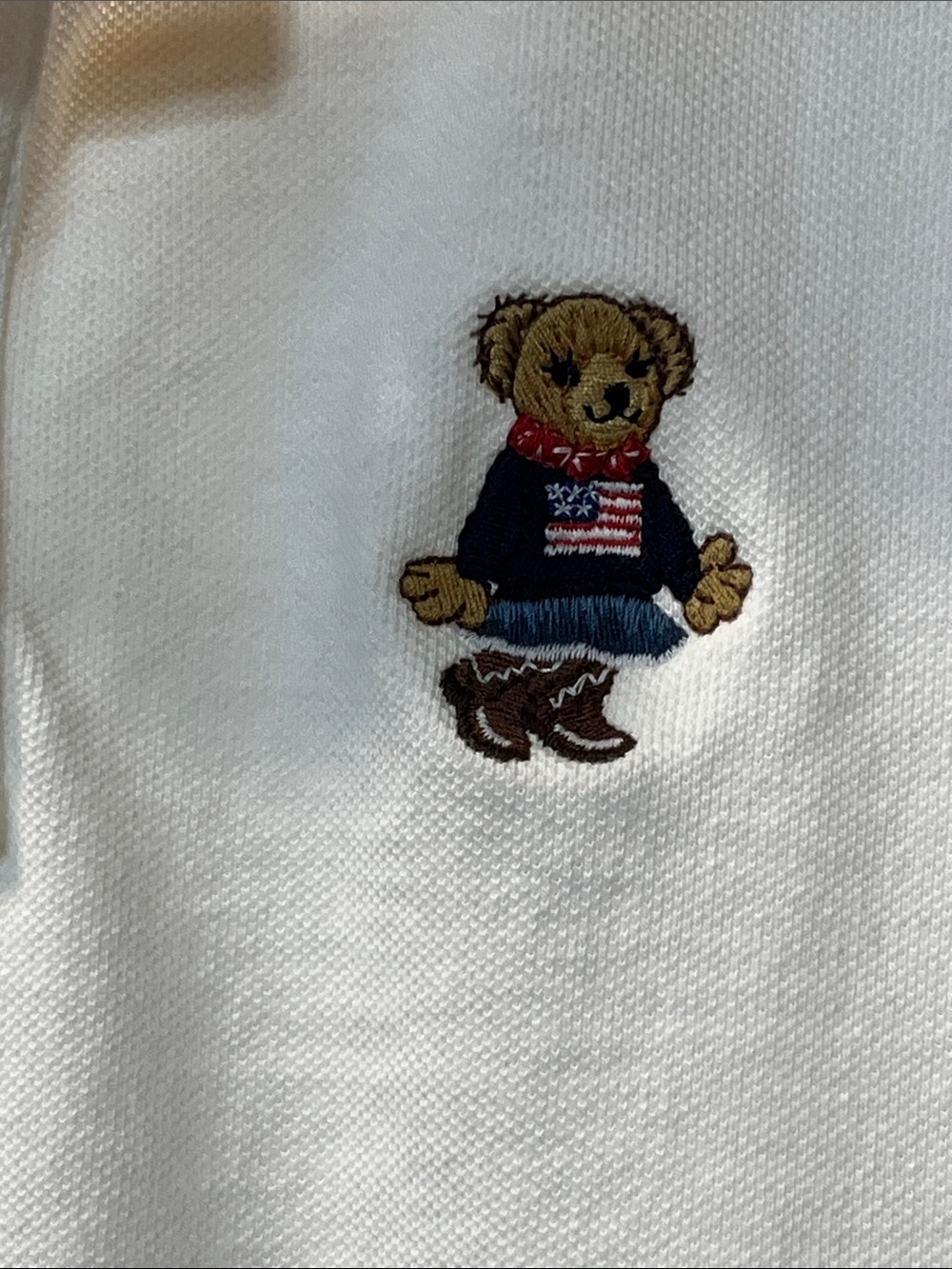Polo Ralph Lauren Americana Cowgirl Bear White Polo Shirt Women’s Small Petite - Picture 3 of 16